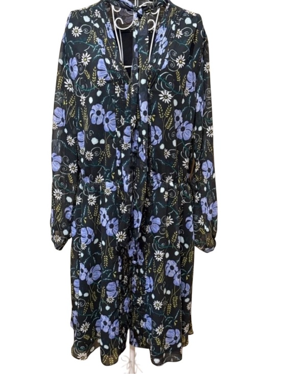 Banana Republic Dresses & Skirts - Banana Republic Floral Midi Dress Black Blue Sheer Long Sleeve A-Line Chiffon XL